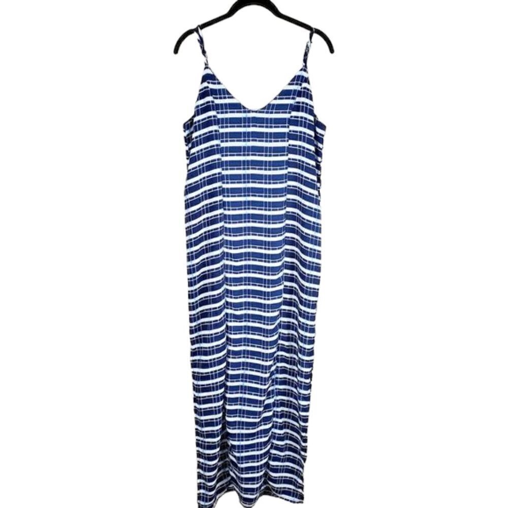 Glamorous Maxi Blue White & Blue Striped Sleeveless Side Slits Travel Dress